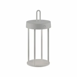 JUST LIGHT. Lampe de table LED rechargeable Anselm gris-beige 28cm fer^ Lampes Décoratives
