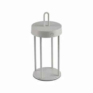 JUST LIGHT. Lampe de table LED rechargeable Anselm gris-beige 28cm fer^ Lampes Décoratives