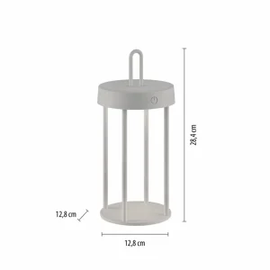 JUST LIGHT. Lampe de table LED rechargeable Anselm gris-beige 28cm fer^ Lampes Décoratives