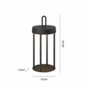 JUST LIGHT. Lampe de table LED rechargeable Anselm noir 28 cm Fer^ Lampes Décoratives