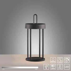 JUST LIGHT. Lampe de table LED rechargeable Anselm noir 28 cm Fer^ Lampes Décoratives
