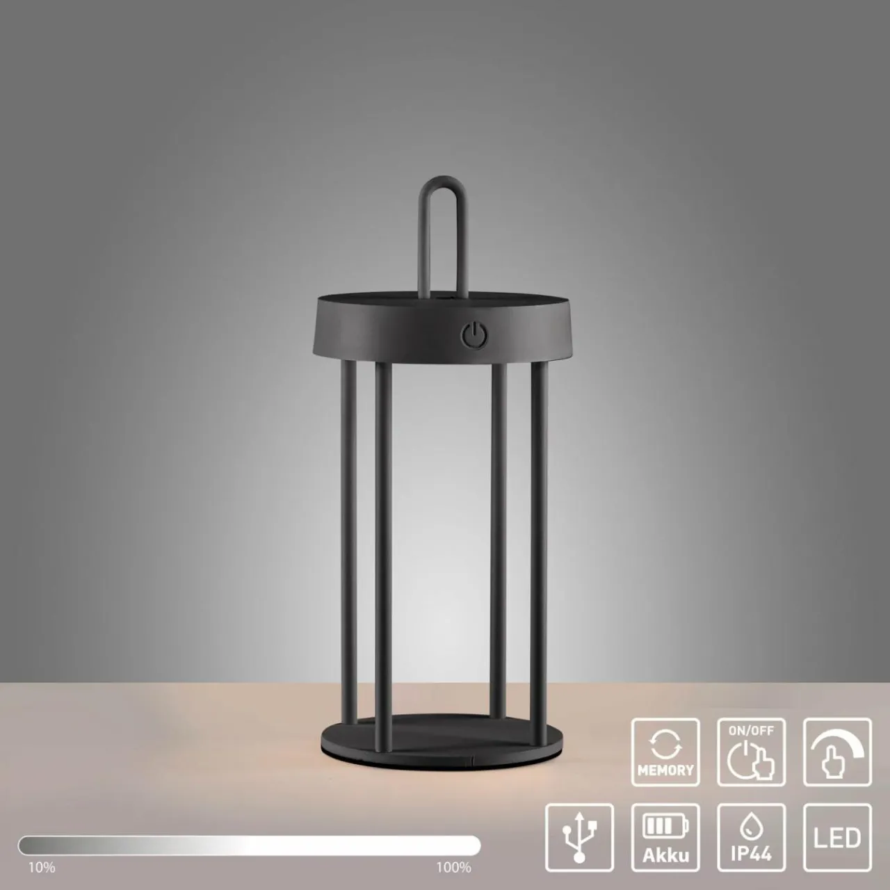JUST LIGHT. Lampe de table LED rechargeable Anselm noir 28 cm Fer^ Lampes Décoratives
