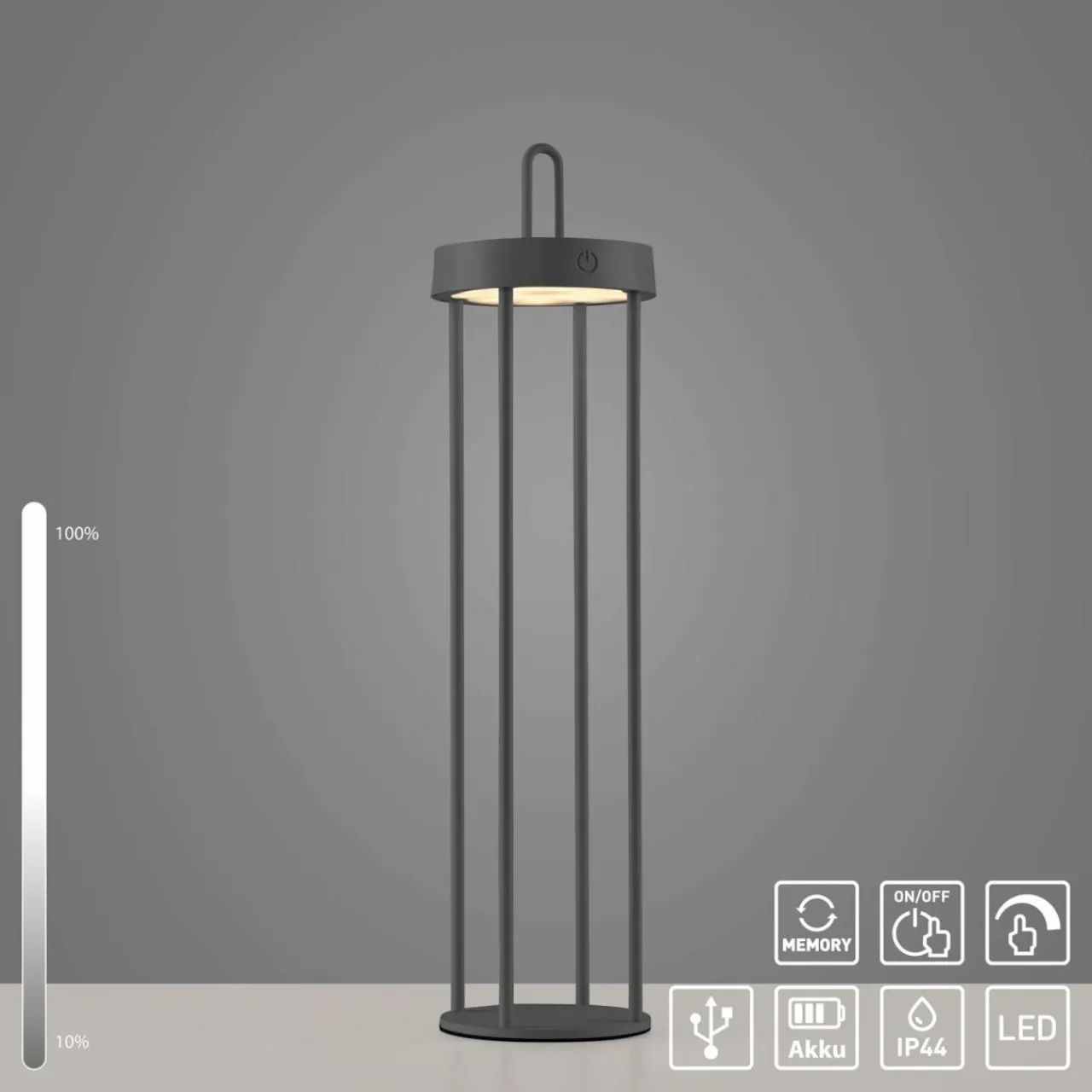 JUST LIGHT. Lampe de table LED rechargeable Anselm noir 50 cm Fer^ Lampes Décoratives