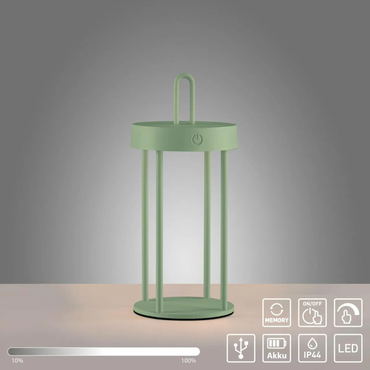 JUST LIGHT. Lampe de table LED rechargeable Anselm, vert, 28 cm, fer^ Lampes Décoratives