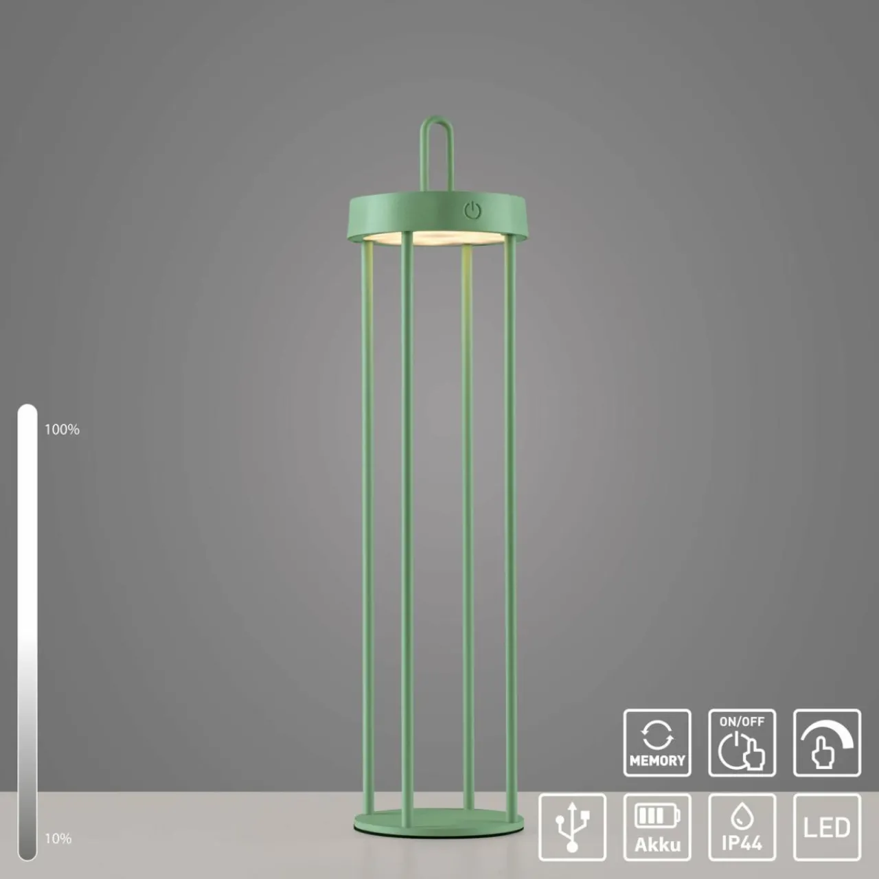 JUST LIGHT. Lampe de table LED rechargeable Anselm, vert, 50 cm, fer^ Lampes Décoratives