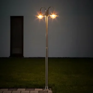 Lindby Lampadaire Damion en inox à 2 têtes de lampe^ Lampadaires D'Extérieur