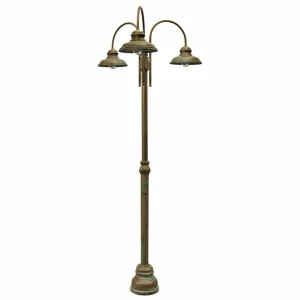 Moretti Luce Lampadaire d'extérieur Luca laiton antique-cuivre, 3 lampes^ Lampadaires D'Extérieur