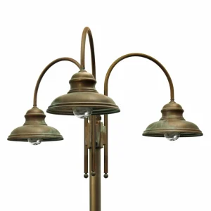Moretti Luce Lampadaire d'extérieur Luca laiton antique-cuivre, 3 lampes^ Lampadaires D'Extérieur