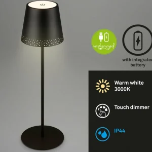 Briloner Lampe à table LED Kiki avec poser rechargeable 3.000K, noir^ Lampes Décoratives