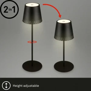 Briloner Lampe à table LED Kiki avec poser rechargeable 3.000K, noir^ Lampes Décoratives