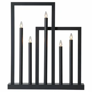 STAR TRADING Lampe déco fenêtre bois Frame 5 lampes, gris foncé^ Lumière De Noël