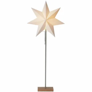 STAR TRADING Lampe déco Moa, combi étoile+abat-jour, pied chêne^ Lumière De Noël