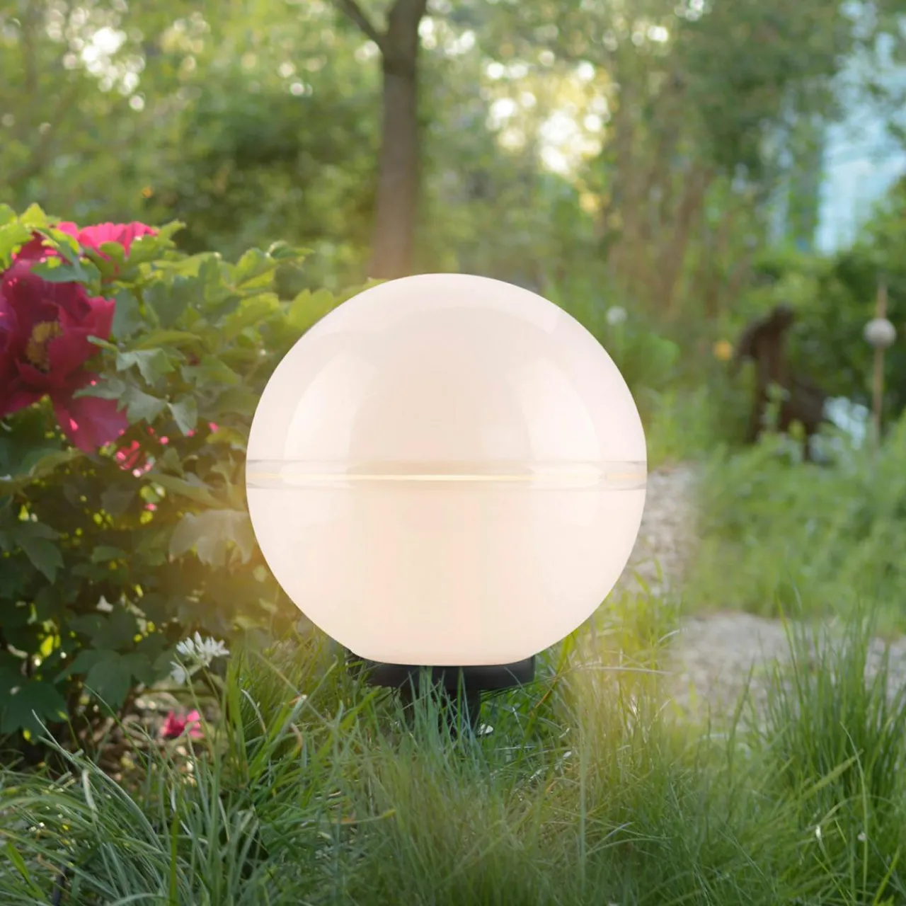 JUST LIGHT. Lampe décorative d'extérieur Hemis avec piquet de terre, Ø 20 cm^ Projecteurs D'Extérieur