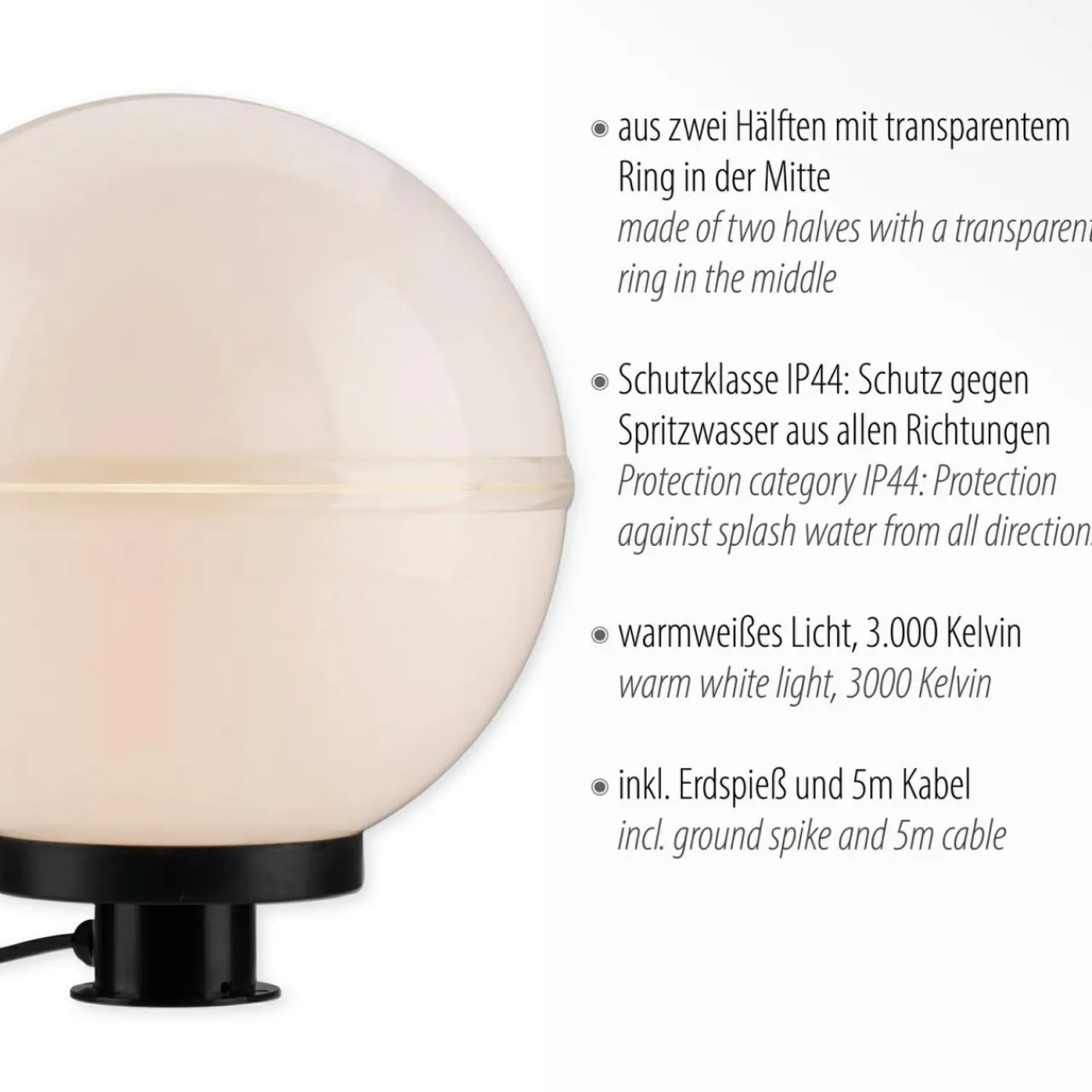 JUST LIGHT. Lampe décorative d'extérieur Hemis avec piquet de terre, Ø 30 cm^ Projecteurs D'Extérieur