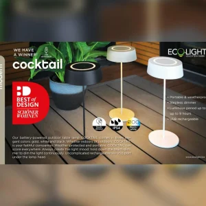 Eco-Light Lampe de table batterie LED Cocktail, dim, dorée^ Lampes Décoratives