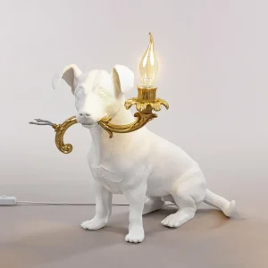 SELETTI Lampe de table déco LED Rio, chien en blanc^ Lampes Décoratives