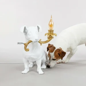 SELETTI Lampe de table déco LED Rio, chien en blanc^ Lampes Décoratives