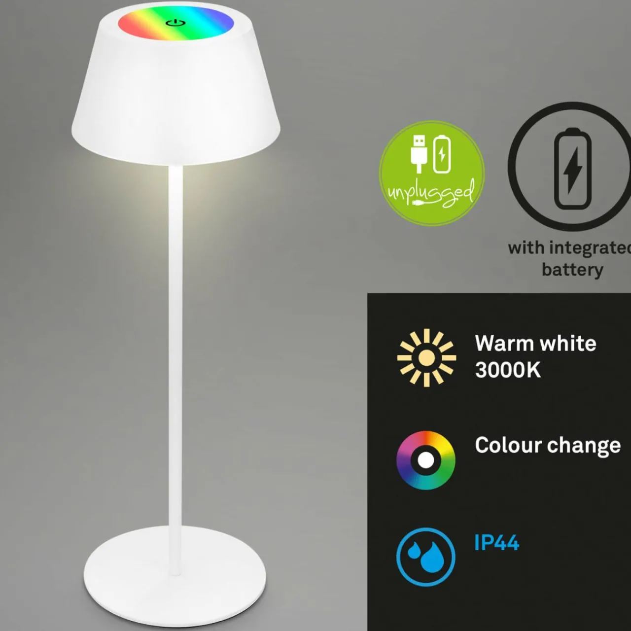 Briloner Lampe de table LED Kiki avec lampe à poser LED rechargeable RGBW, blanc^ Lampes Décoratives