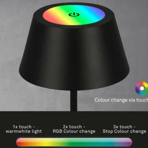 Briloner Lampe de table LED Kiki avec lampe à poser rechargeable RGBW, noir^ Lampes Décoratives