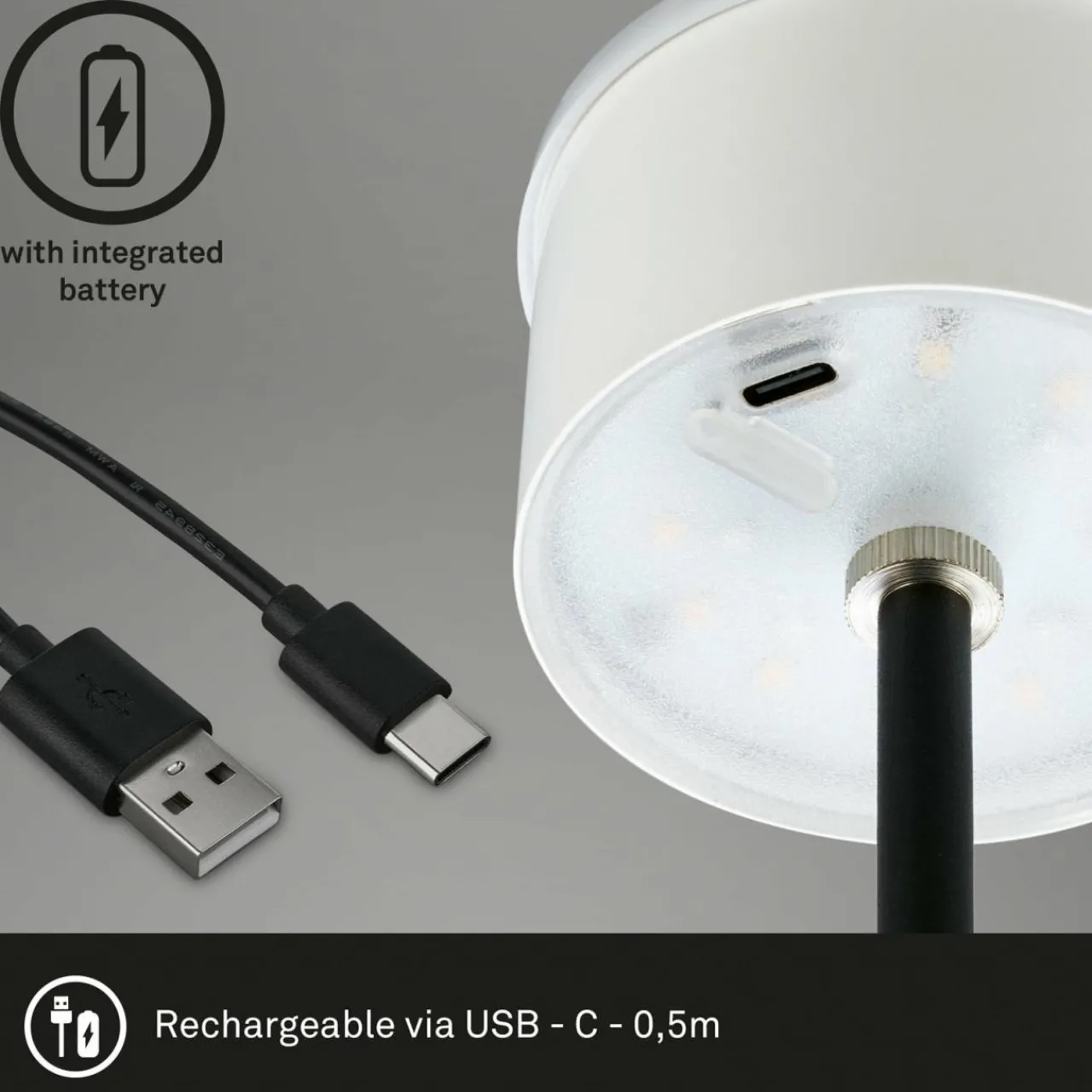Briloner Lampe de table LED Kiki avec lampe à poser rechargeable RGBW, noir^ Lampes Décoratives