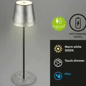 Briloner Lampe de table LED Kiki avec poser rechargeable 3.000K argent antique^ Lampes Décoratives