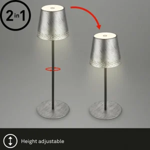 Briloner Lampe de table LED Kiki avec poser rechargeable 3.000K argent antique^ Lampes Décoratives