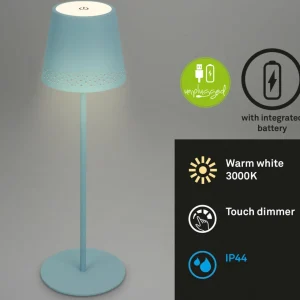 Briloner Lampe de table LED Kiki avec poser rechargeable 3.000K, bleu pigeon^ Lampes Décoratives