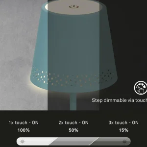 Briloner Lampe de table LED Kiki avec poser rechargeable 3.000K, bleu pigeon^ Lampes Décoratives