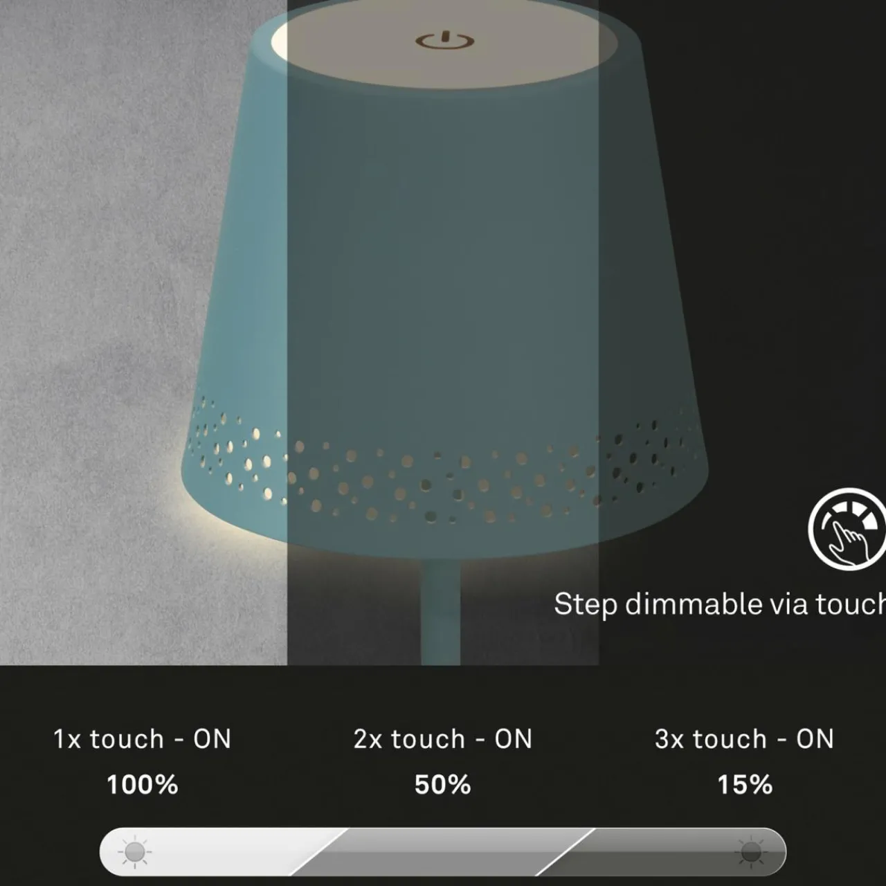 Briloner Lampe de table LED Kiki avec poser rechargeable 3.000K, bleu pigeon^ Lampes Décoratives