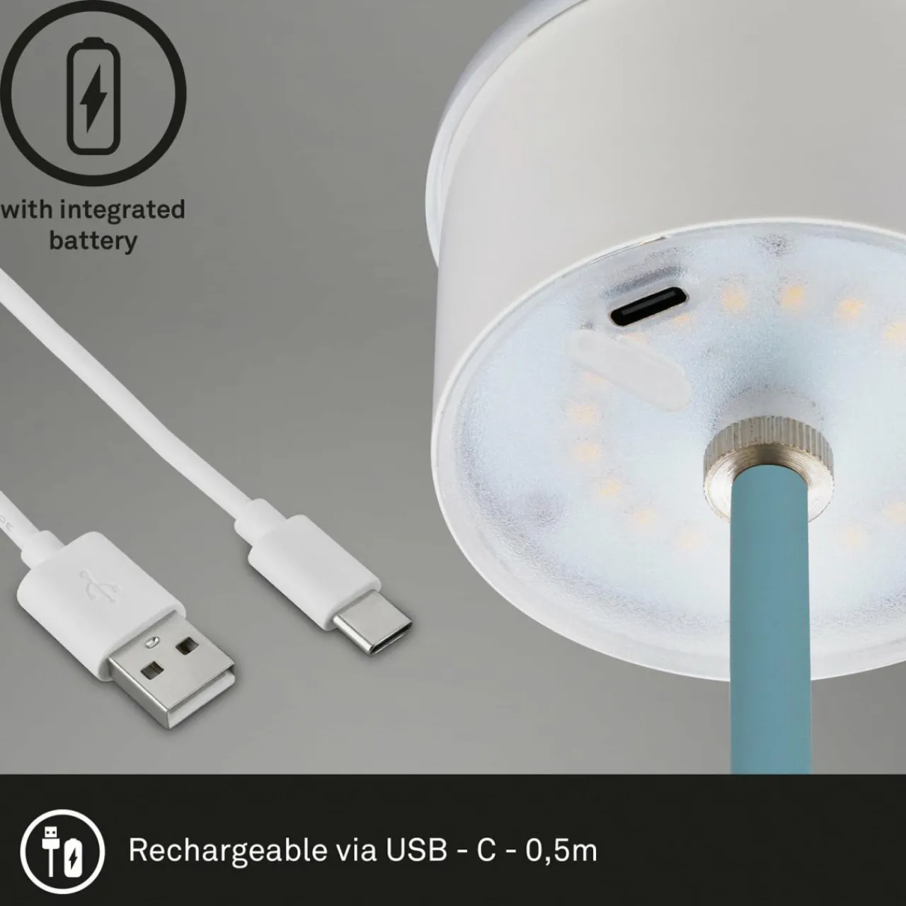 Briloner Lampe de table LED Kiki avec poser rechargeable 3.000K, bleu pigeon^ Lampes Décoratives