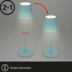 Briloner Lampe de table LED Kiki avec poser rechargeable 3.000K, bleu pigeon^ Lampes Décoratives