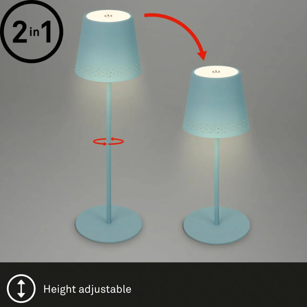 Briloner Lampe de table LED Kiki avec poser rechargeable 3.000K, bleu pigeon^ Lampes Décoratives