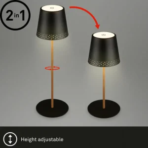 Briloner Lampe de table LED Kiki avec poser rechargeable 3.000K noir/or^ Lampes Décoratives
