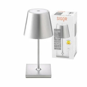 Sigor Lampe de table LED rechargeable Nuindie mini, Easy Connect, argent,^ Lampes Décoratives