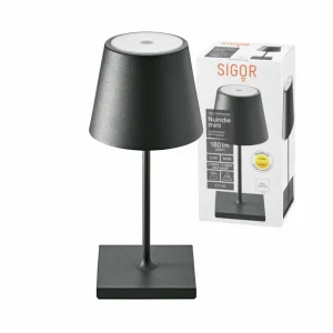 Sigor Lampe de table LED rechargeable Nuindie mini, USB-C, noir, IP54, variateur^ Lampes Décoratives