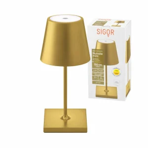 Sigor Lampe de table LED rechargeable Nuindie mini, USB-C, or, IP54, intensité^ Lampes Décoratives