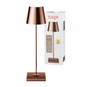 Sigor Lampe de table LED rechargeable Nuindie, USB-C, cuivre, IP54, intensité variable^ Lampes Décoratives