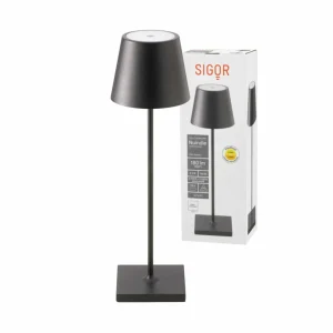 Sigor Lampe de table LED rechargeable Nuindie, USB-C, noir, IP54, intensité^ Lampes Décoratives