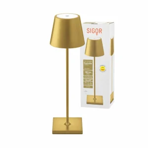 Sigor Lampe de table LED rechargeable Nuindie, USB-C, or, IP54, intensité^ Lampes Décoratives