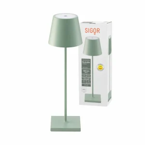 Sigor Lampe de table LED rechargeable Nuindie, USB-C, vert sauge, IP54,^ Lampes Décoratives