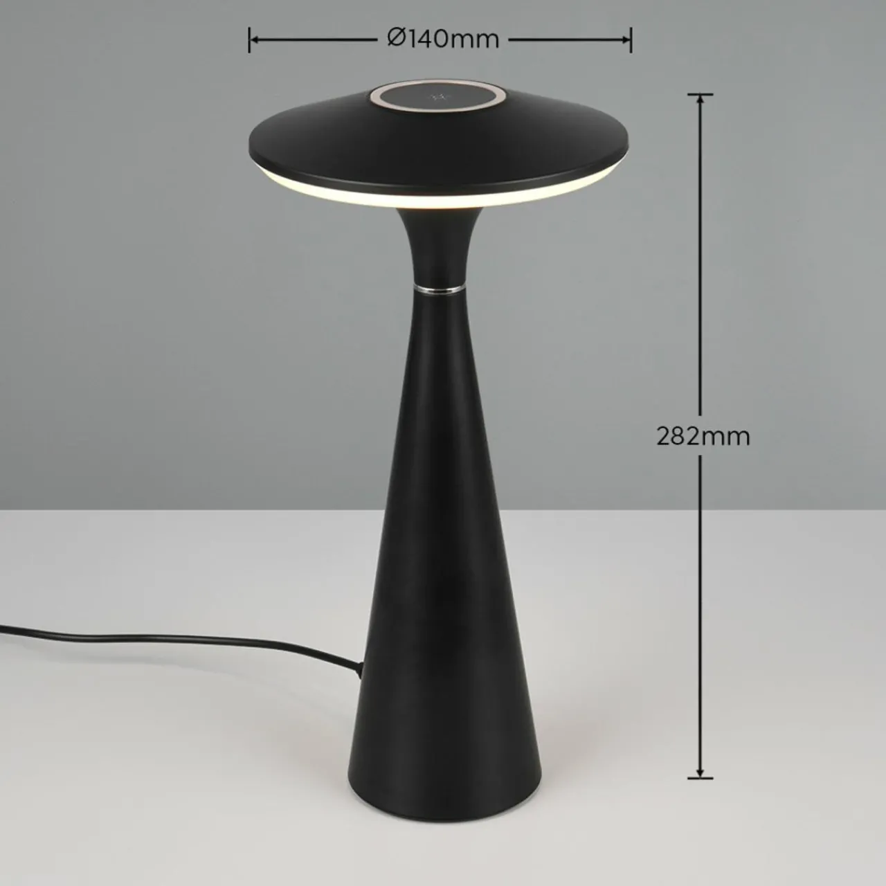 Reality Leuchten Lampe de table LED rechargeable Torrez, noir, hauteur 28,5 cm, CCT^ Lampes Décoratives