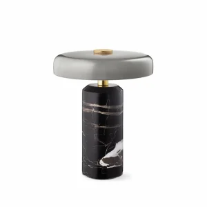 DESIGN BY US Lampe de table LED rechargeable Trip, gris / gris, marbre, verre, IP44^ Lampes Décoratives