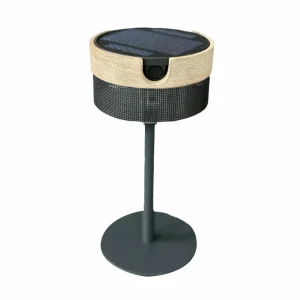 Les Jardins Lampe de table solaire à LED Bateak, noir / gris teck, 2.700 K^ Lampes Décoratives