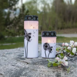STAR TRADING Lampe funéraire LED Dandelion, 12 cm blanc/noir Plastique Pile^ Lampes Décoratives