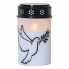 STAR TRADING Lampe funéraire LED Dove, blanc/noir plastique 12,5 cm pile^ Lampes Décoratives
