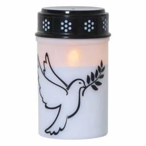 STAR TRADING Lampe funéraire LED Dove, blanc/noir plastique 12,5 cm pile^ Lampes Décoratives