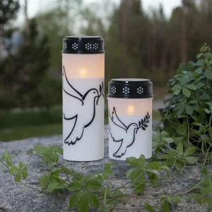 STAR TRADING Lampe funéraire LED Dove, blanc/noir plastique 12,5 cm pile^ Lampes Décoratives