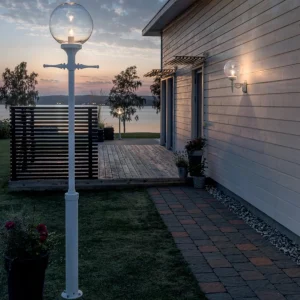 Konstsmide Lampe mât Orion blanc abat-jour sphère transparent^ Lampadaires D'Extérieur
