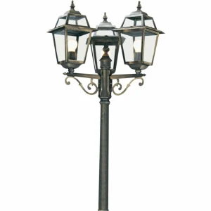 Searchlight Lampe pour mât New Orleans, noire-dorée, 3 lampes^ Lampadaires D'Extérieur