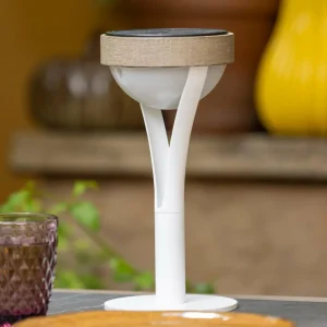 Les Jardins Lampe solaire de table LED Tyble, blanc / teck, 2.700 K, 200 lm^ Lampes Décoratives
